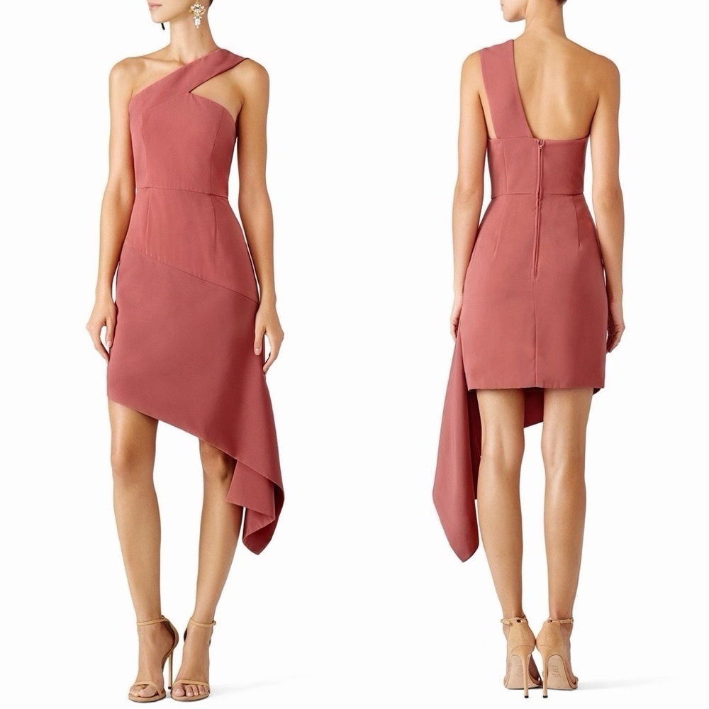 KEEPSAKE Terracotta One Shoulder Asymmetric Bodycon Cocktail Dress Sz M